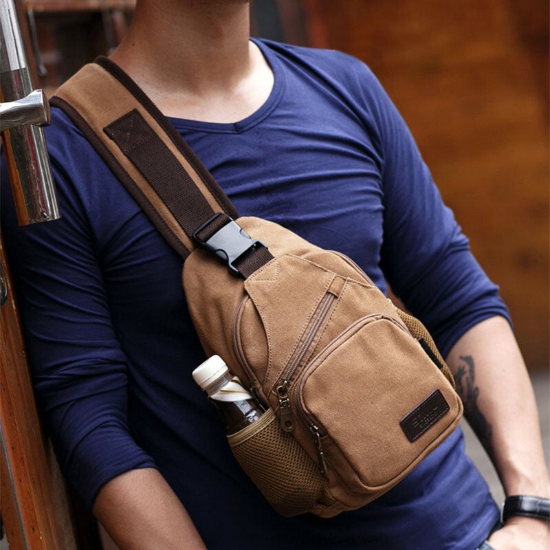Men Vintage Canvas Shoulder Bag Crossbody Chest