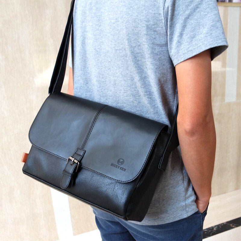 Men PU Leather Large Capacity Anti-Theft Cover Zipper Vintage Casual Messenger Bag Crossbody Shoulder