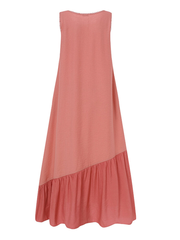 Solid Splicing Sleeveless Leisure Summer Casual Maxi Dress For Women