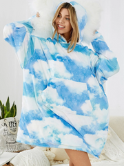 Women Sky Landscape Print Pouch Pocket Reversible Blanket Hoodie Warm Thicken Oversized Homewear