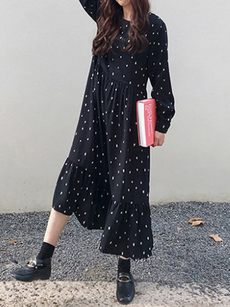 S-5XL Casual Women Polka Dot Print Long Maxi Shirt Dress