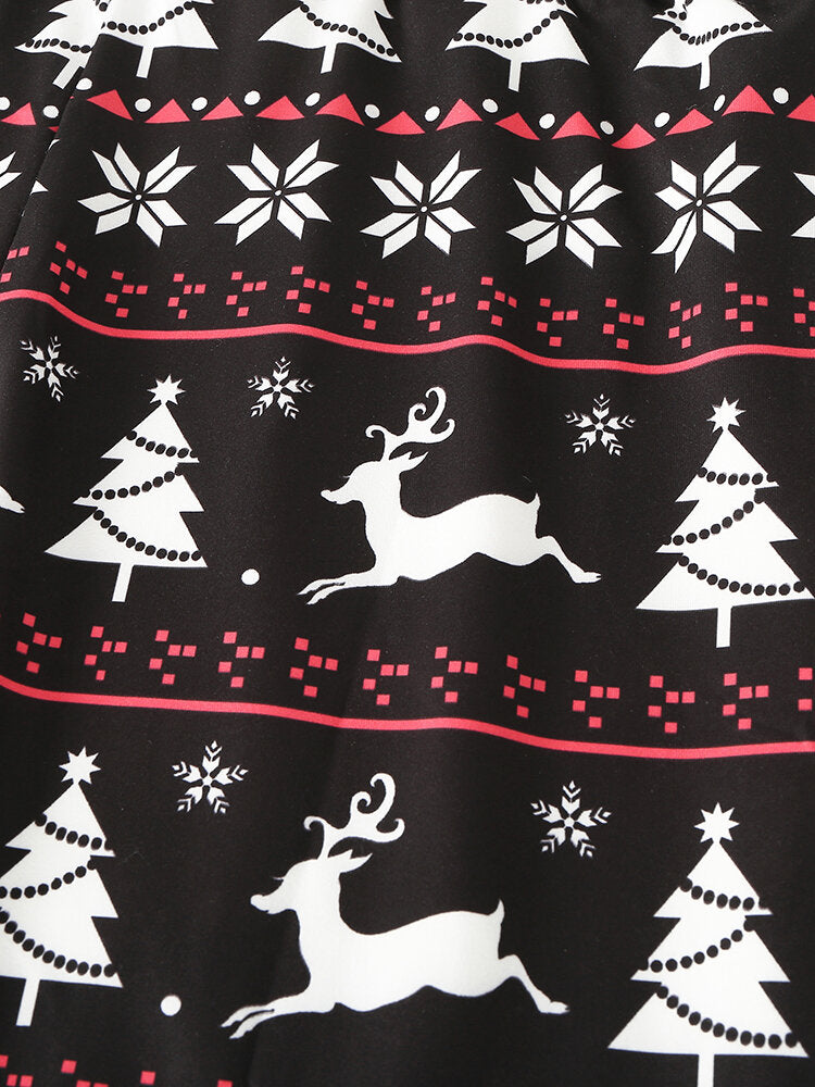 Women Christmas Style Print Elastic Waist Slim Home Ethic Style Sleep Bottoms