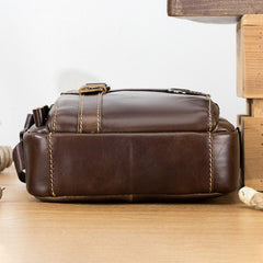 Men Genuine Leather Multi-pocket Crossbody Bag Vintage Keychain Design Shoulder