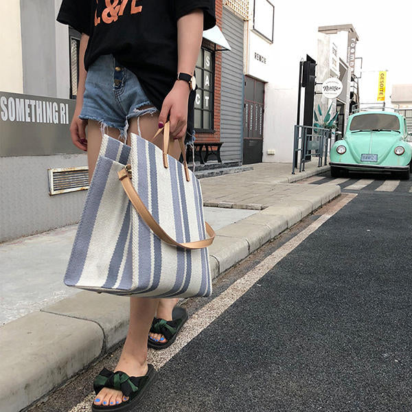Women Canvas Stitching Color Tote Handbag Crossbody Bag Shoulder Bag