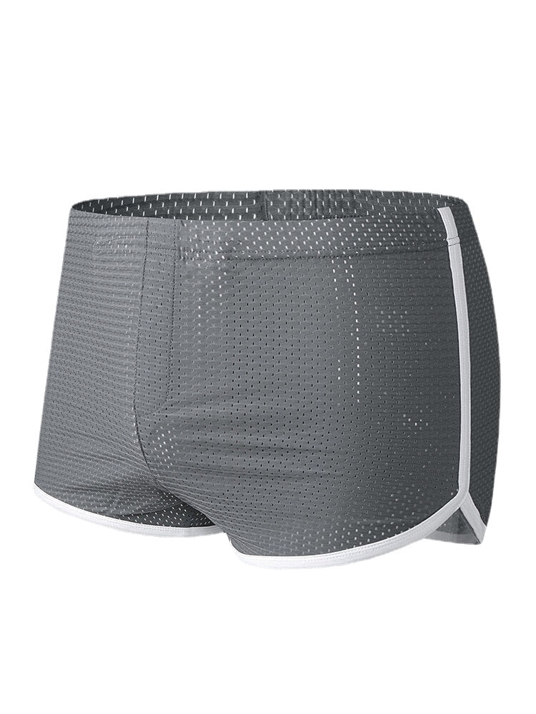 Mens Mesh Solid Color Breathable Thin Boyshorts Ice Silk Arrow Boxers Briefs
