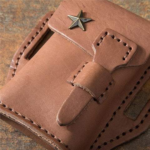 Men Flap-Over Five-pointed Star Decoration Cowhide Waist Bag Retro Outdoor Sport 4.7 Inch Phone Belt