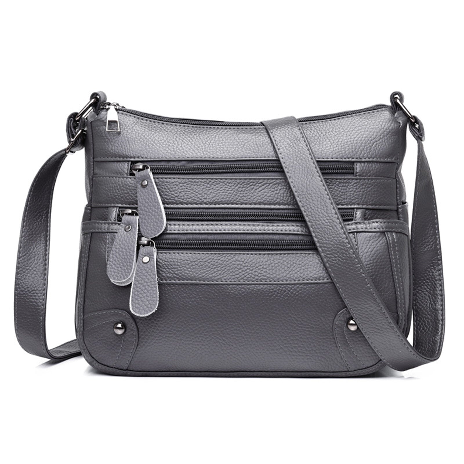 Women Artificial Leather Vintage Soft Lychee Pattern Crossbody Bag Large Capacity Multi-pocketed Shoulder Messenger Bag