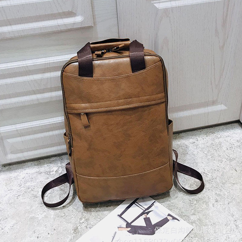 Men Large Capacity Faux Leather Backpack For Outdoor Travel