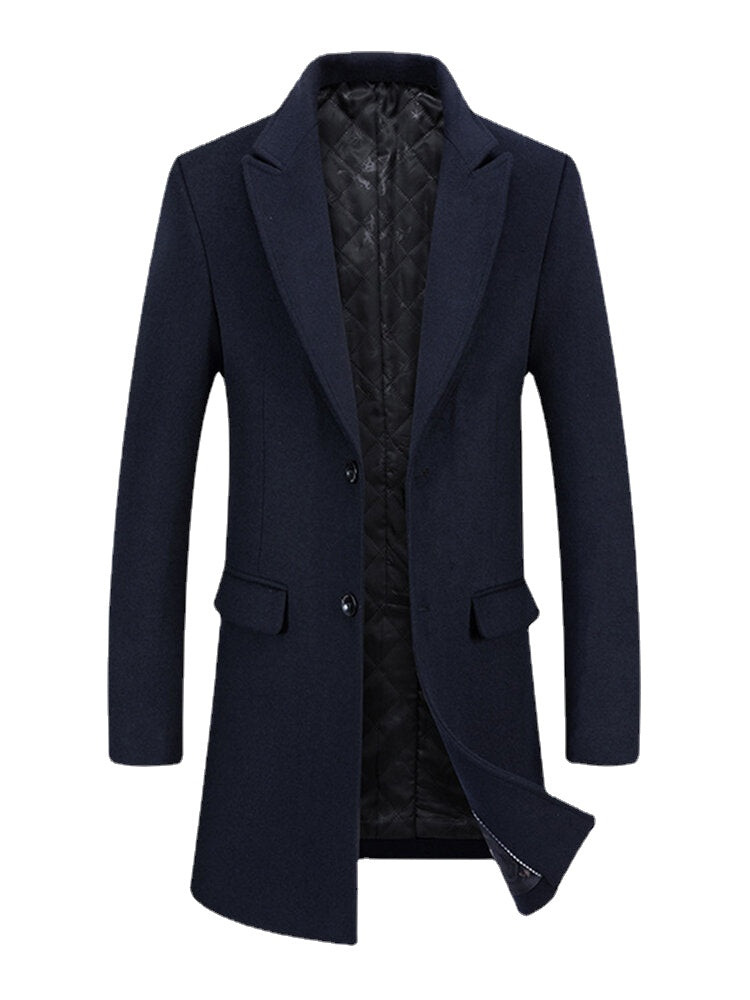 Mens Mid Length Thicken Warm Woolen Single-Breasted Coat