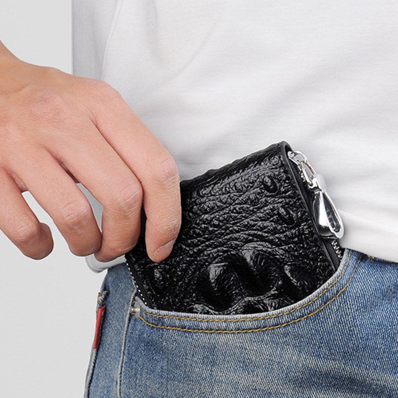 Men Cowhide Bifold Short Alligator Print Wallet RRFID Anti-magnetic 6 Card Slot Holder Money Clip Driver's License