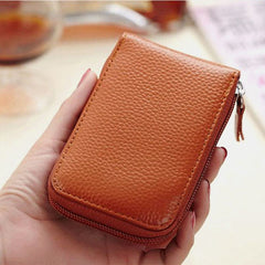 Men Women Genuine Leather Zipper Card Holder Wallet