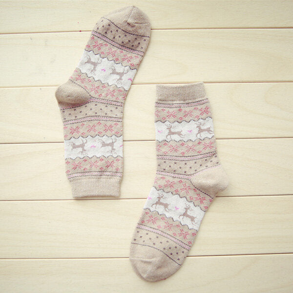 Women Thickened Wool Socks Deer Pattern Christmas Stockings