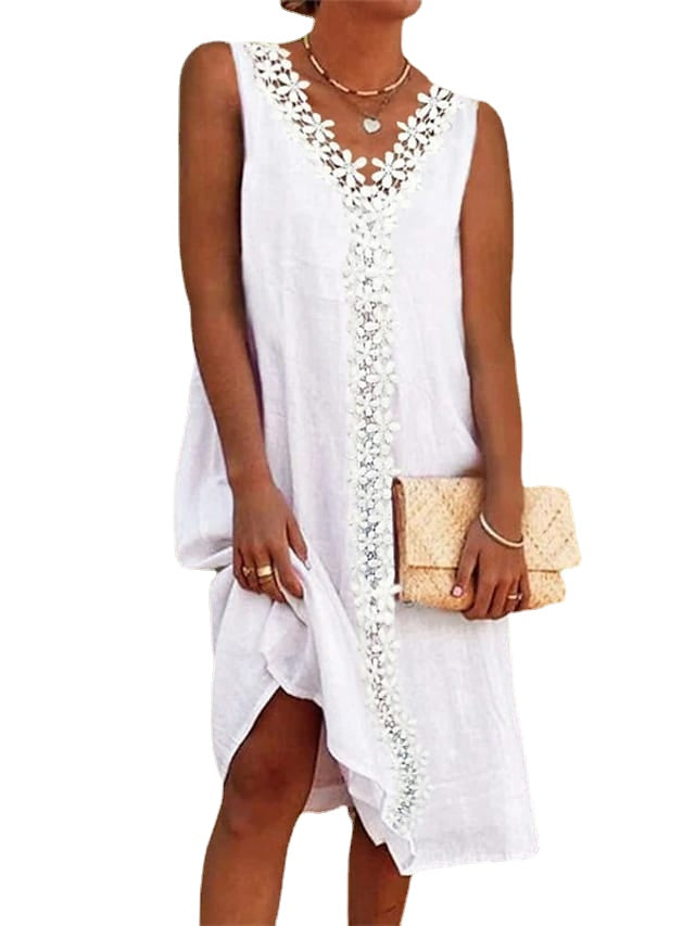 Women's Sleeveless Lace V Neck Vacation Loose Fit Dress