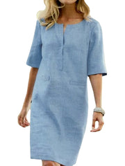 Casual Solid Color Decorative Pockets Half Sleeve Loose Midi Dress