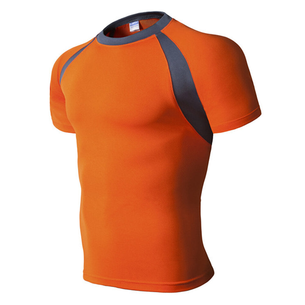 Men's Running Fitness Slim Quick-drying T-shirt Breathable Color Block Short Sleeve Tops