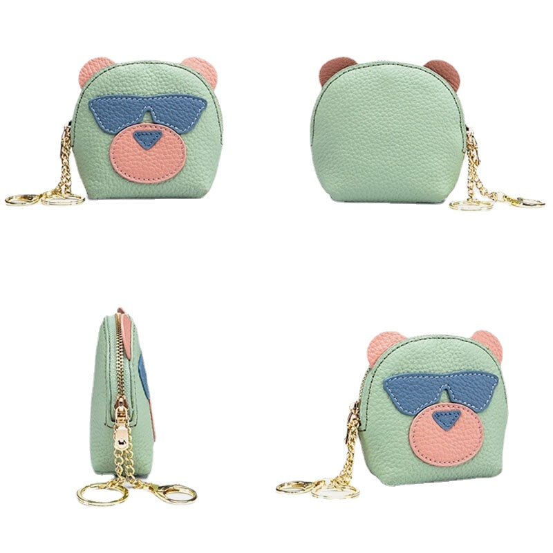 Women Genuine Leather Cute Bear Creative Mini Coin Bag Small Wallet For Card