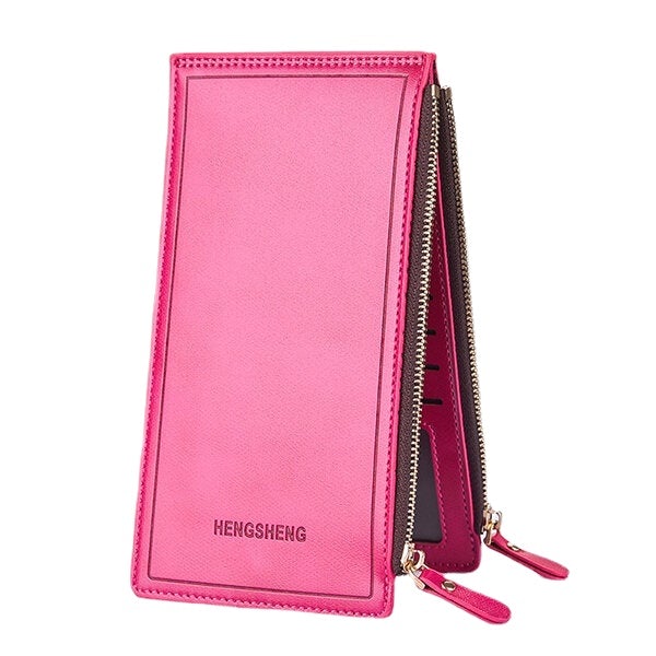 Women Faux Leather Leisure Double Zipper Long Wallet Multi-slots Card Holder Purse