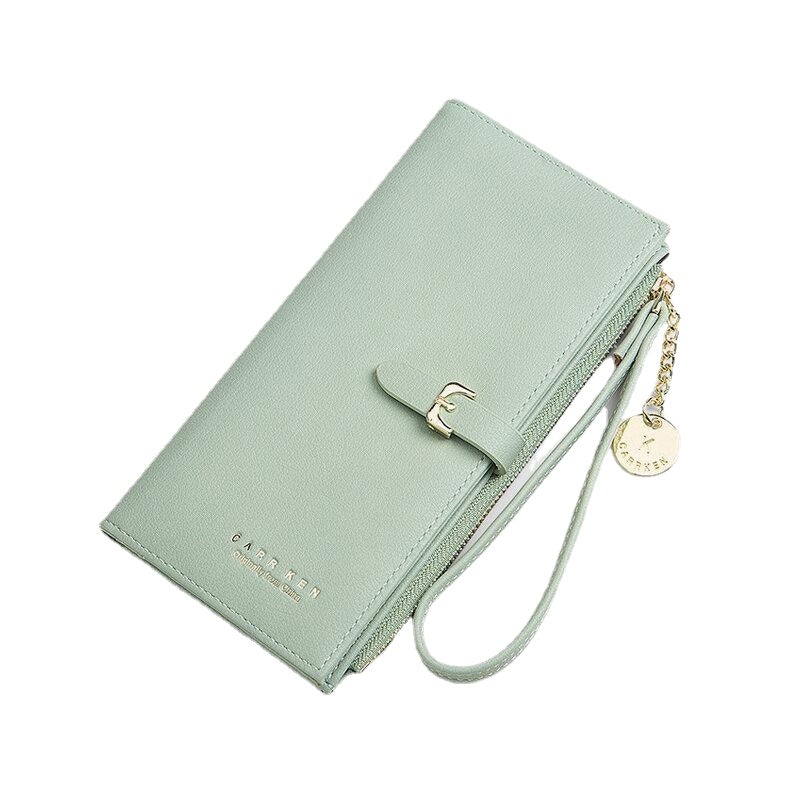 Women PU Leather Thin Solid Color Bifold Long Purse Card Holder Wallet