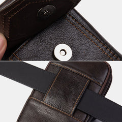 Men Genuine Leather Multifunction 6.5 Inch Phone Bag Retro Large Capacity Cigaret Case Pocket Belt Waist