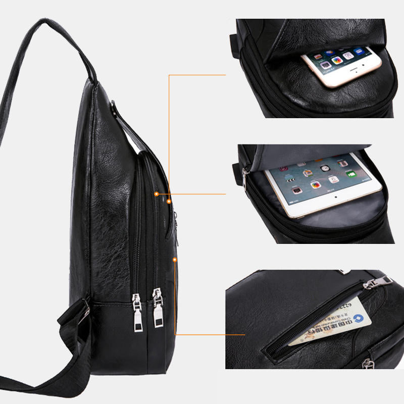 Men Multifunctional USB Crossbody bag Chest Bag Shoulder Bag Business Outdoor