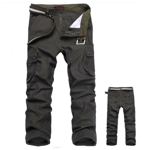 Men Outdoor Leisure Cargo Pants Extra Large Pockets Straight Leg Trousers