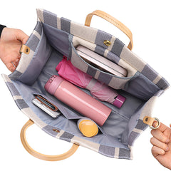 Women Canvas Stitching Color Tote Handbag Crossbody Bag Shoulder Bag