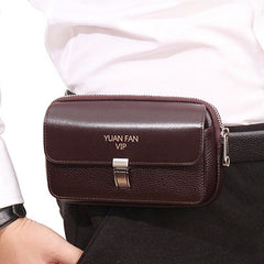 Men Retro Horizontal Soft Leather Multifunction Large Capacity 6/6.5 Inch Phone Bag Belt Waist