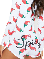 Fruit Vegetable Print Front Button V Neck Long Sleeves Casual Playsuits