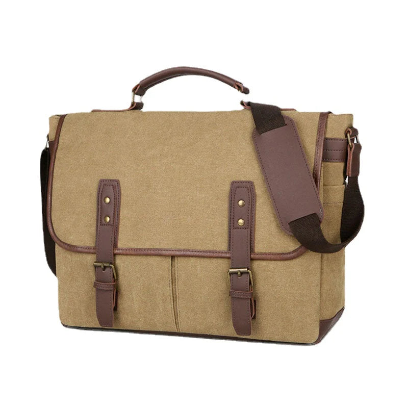 Men's Vintage Canvas Multi-Pocket Wear-Resistant Business Messenger Laptop Crossbody Bag