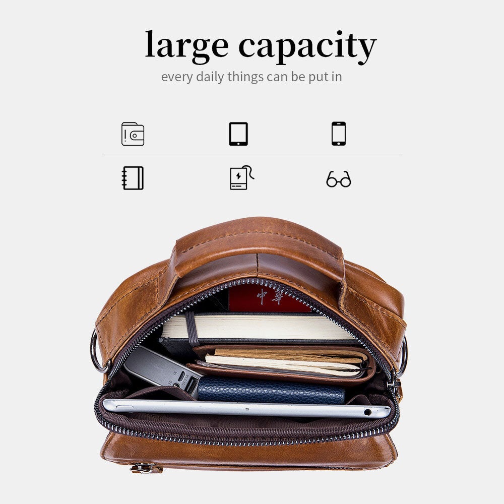 Men Genuine Leather Large Capacity Multi-pocket Vintage Handbag Crossbody Bag Shoulder