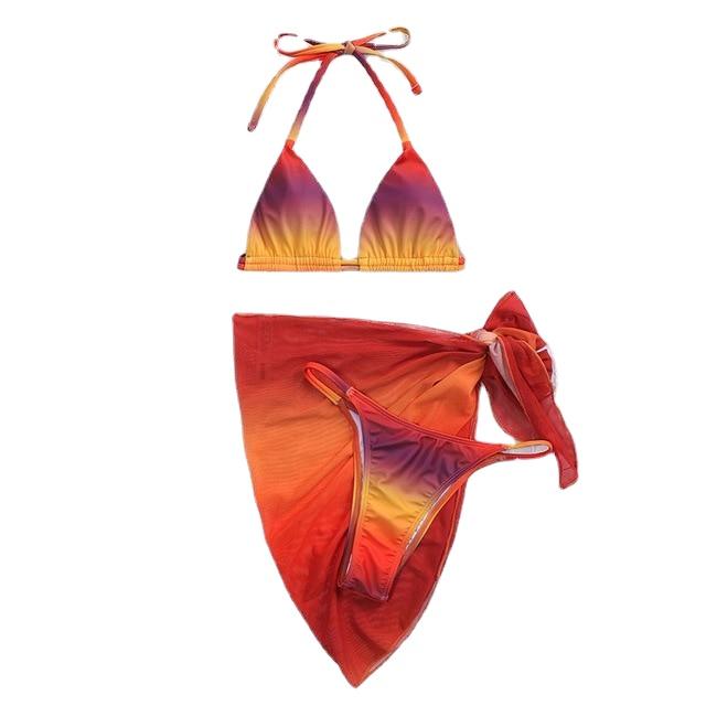 Sexy Women's Print Low Waist Halter Swimsuit 3pieces