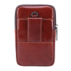 Men Flap-Over Front Zipper Pocket Belt Bag Sport Casual 6.3 Inch Phone Genuine Leather Waist