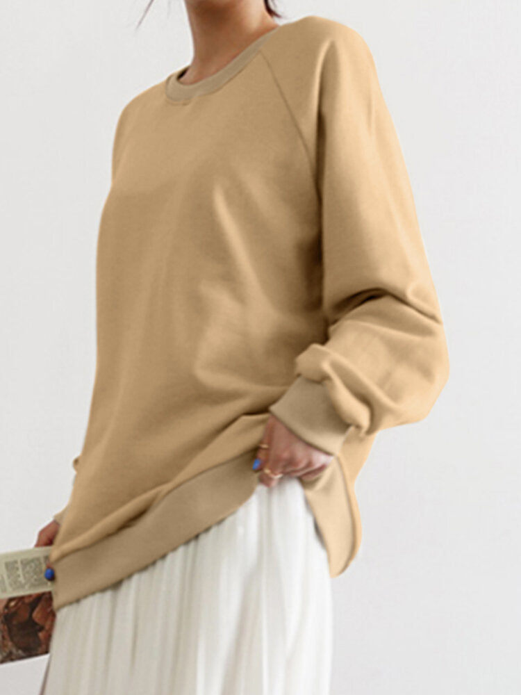 Women Solid Classic Loose Fit Puff Sleeve Dropped Shoulder Sweatshirt