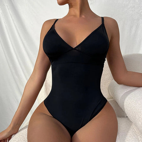Sexy Slimming Bodysuit Tummy Control Thong Shapewear Backless Body Shaper Deep V Neck