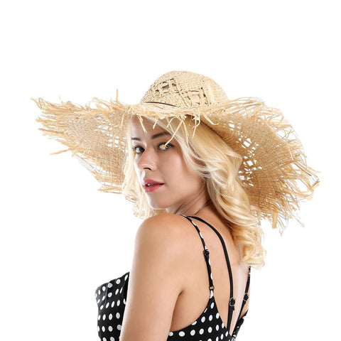 Woman Lafite Grass Gole Fine Leather Rope Bow Shade Straw Hat