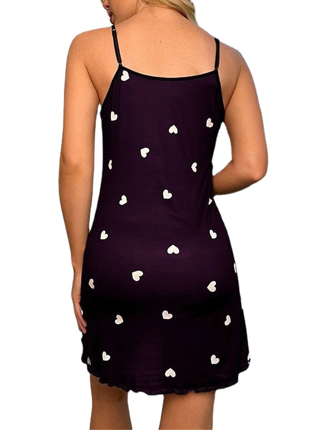 Women's Sheath Dress Slip Dress Mini Dress Sexy Dressy Print Heart Strap Party Home Black Wine