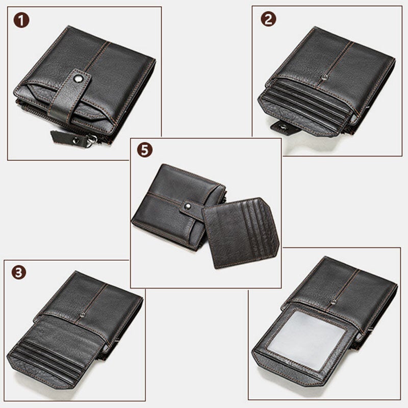 Men Short Bifold RFID Blocking Wallet Retro Casual Multi-card Slot Card Holder Cowhide Driver's License Wallet