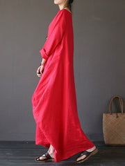 L-5XL Casual Women Loose Solid Color Baggy 3/4 Sleeve Maxi Dress(No Pocket)