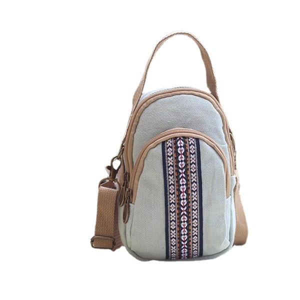 women canvas leisure crossbody bag print double layer phone bag