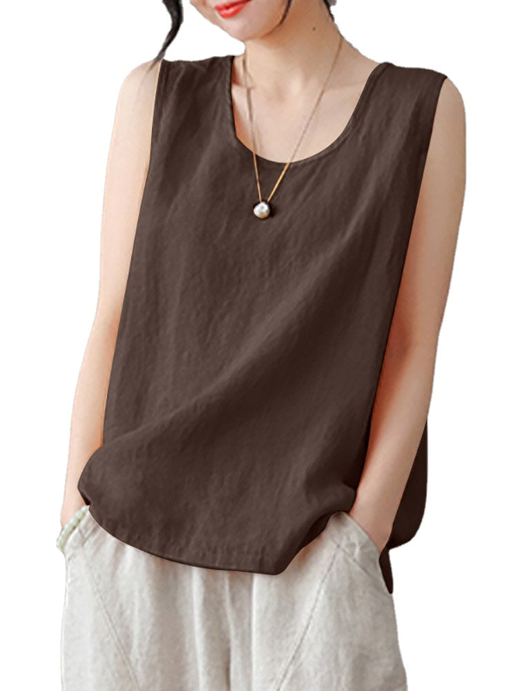 Solid Crew Neck Sleeveless Casual Women Tank Top