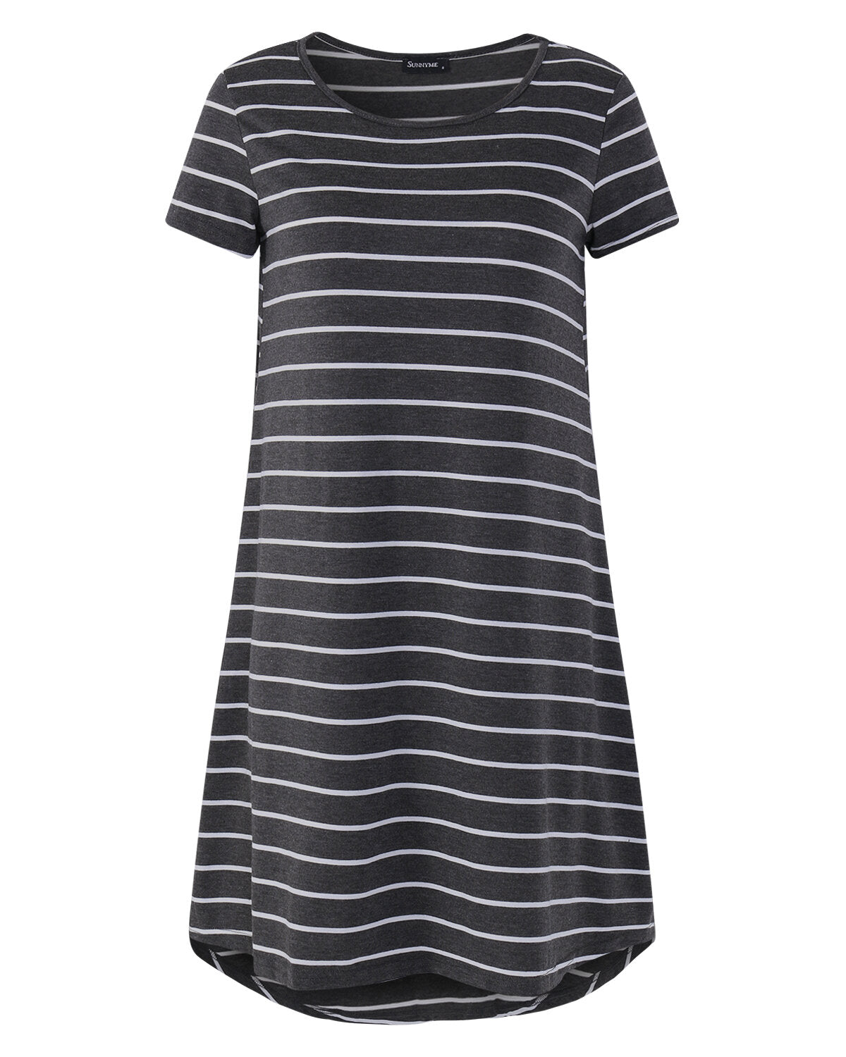 Striped O-neck Short Sleeve Casual Summer Mini Shirt Dress