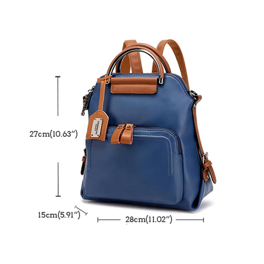 Women Faux Leather Pure Color Backpack Large Capacity Shoulder Bag