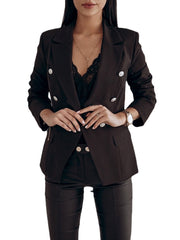 Women Solid Color Lapel Double Breasted Elegant OL Blazers