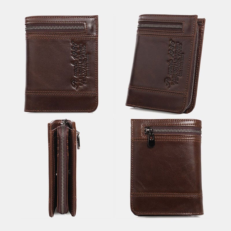 Men Genuine Leather RFID Blocking 20 Card Slots Bifold Wallet Purse Zipper Coin Bag