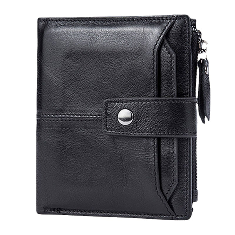 Men Short Bifold RFID Blocking Wallet Retro Casual Multi-card Slot Card Holder Cowhide Driver's License Wallet