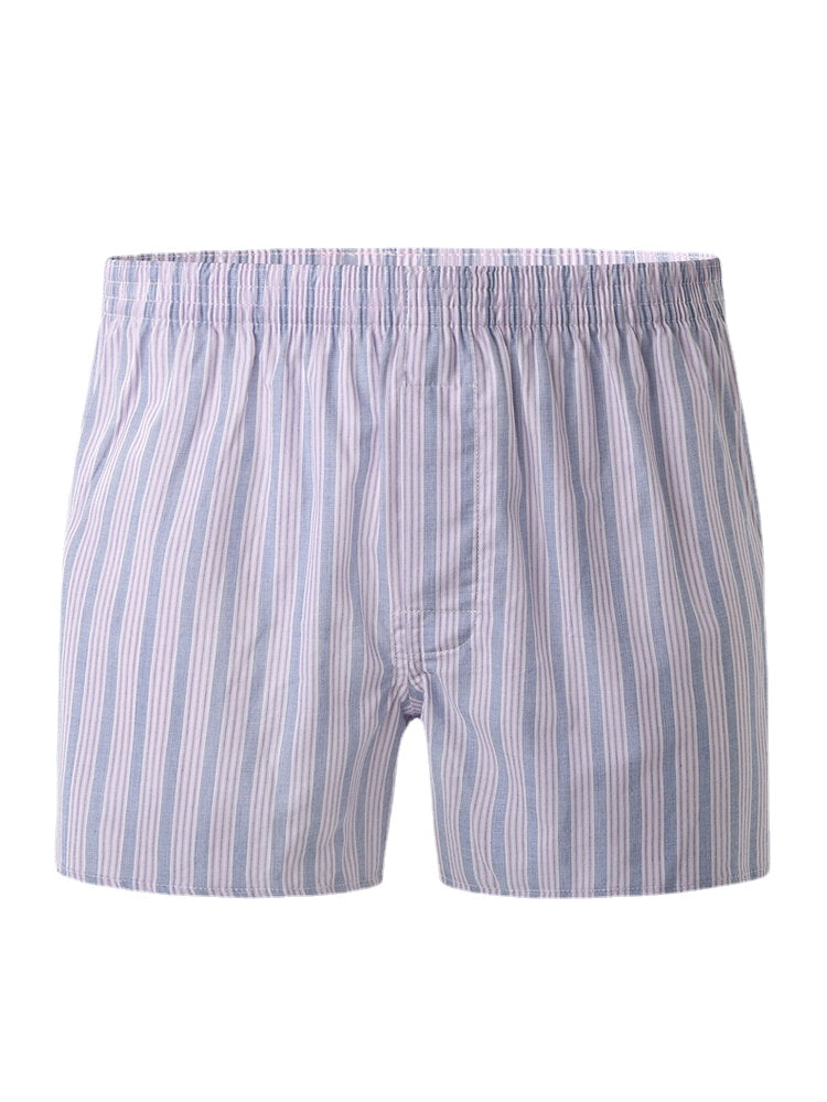 Mens 100% Cotton Colorful Striped Print Loose Fit Elastic Waist Breathable Home Boxers