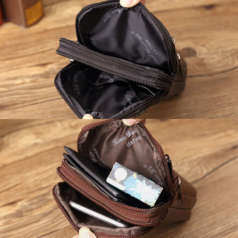 Men's Genuine Leather Mini Multifunctional Messenger 7 Inch Phone Bag Waist Bag Crossbody