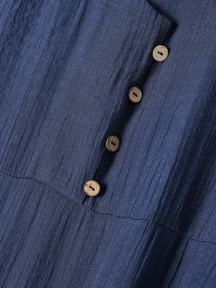 Solid Color O-neck Button Short Sleeve Casual Maxi Dress