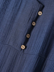 Solid Color O-neck Button Short Sleeve Casual Maxi Dress