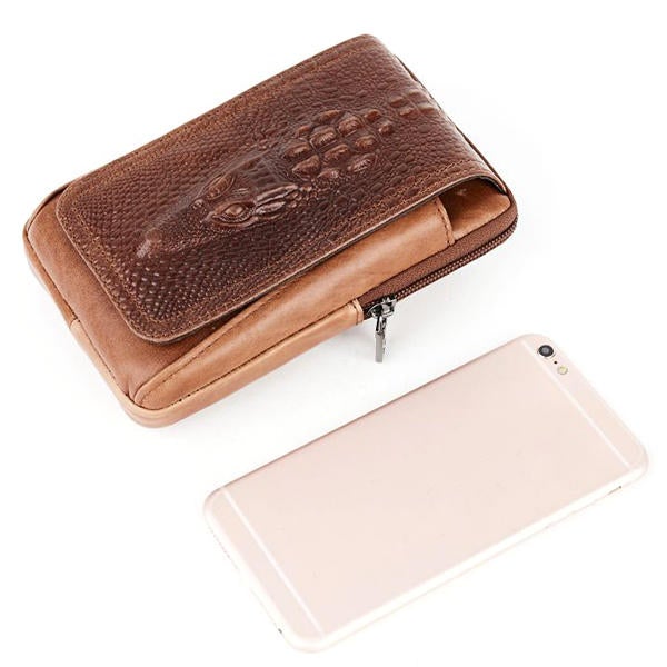 Croc Embossed Leather 6in Phone Pouch Belt Hip Bum Bag for Men